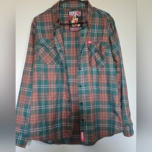 Dixxon Flannel Mistletoe, Plaid Long Sleeve Shirt - Green & Brown